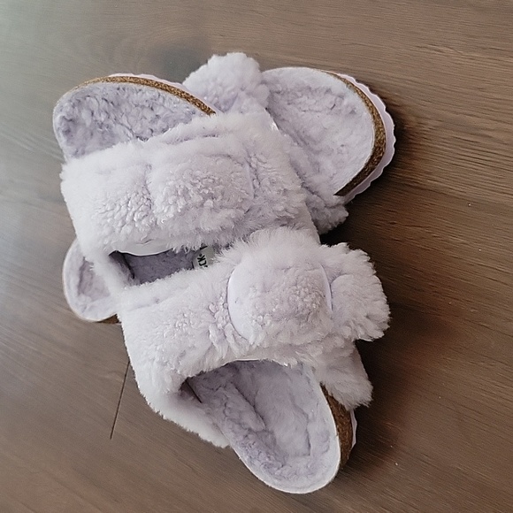 Birkenstock| Arizona Big Buckle Purple Shearling Fuzzy/Fur Sandals Size38 - Picture 3 of 10